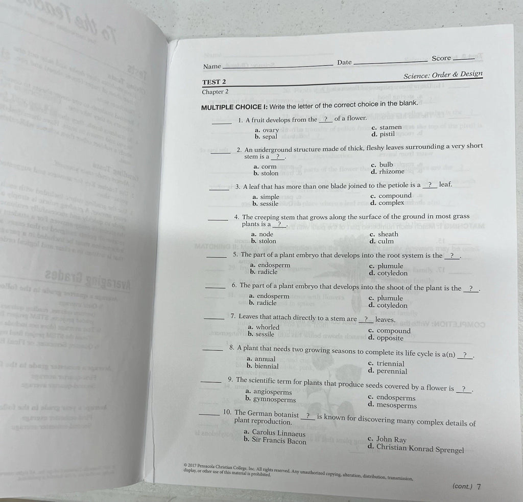 Abeka Science 7 Order & Design | Tests
